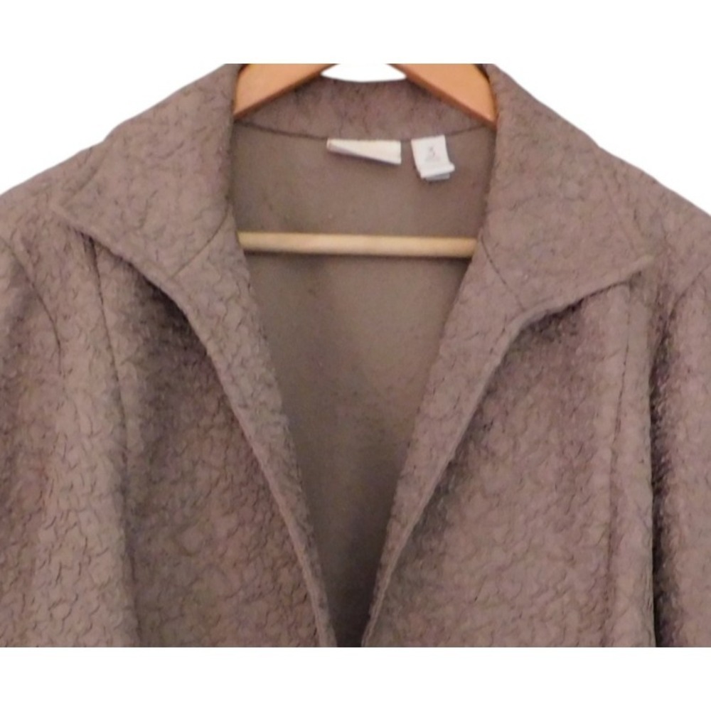 Chicos Womens Open Front‎ Jacket Blazer Taupe Shiny Krinkle Fabric Size 3 XL - Picture 2 of 5